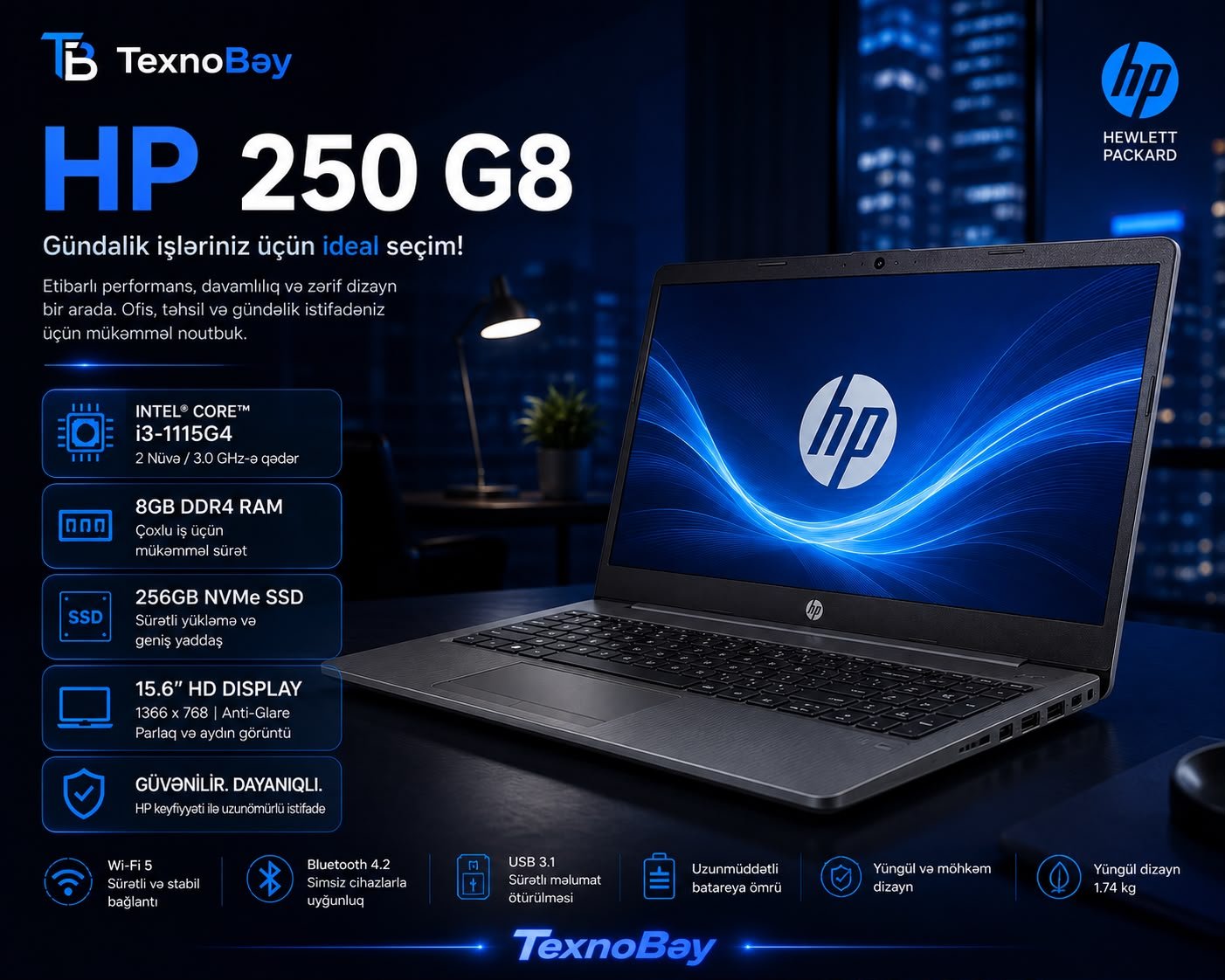 HP 250 G8 Notebook – Intel Core i3 (11-cu Nəsil)