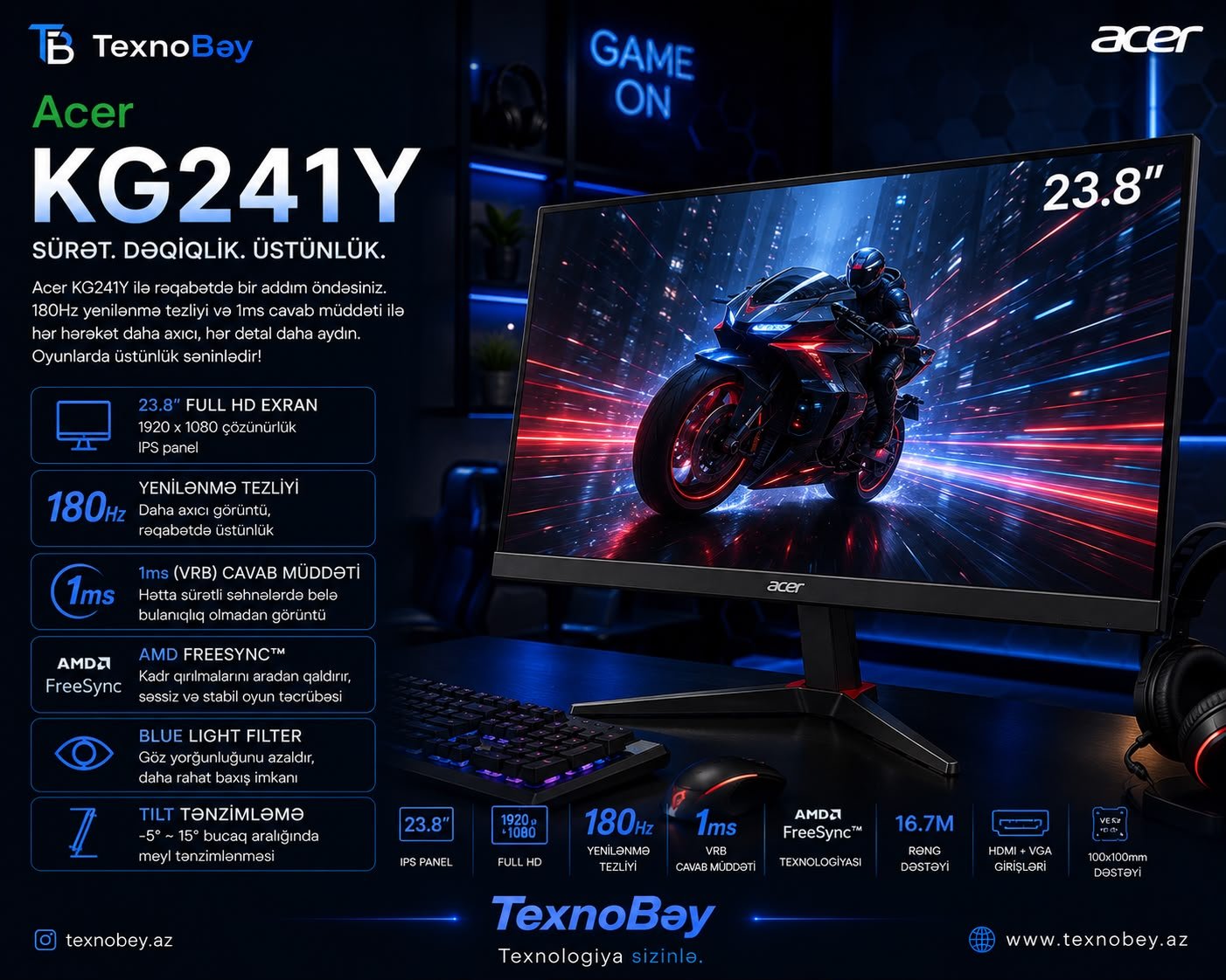 Acer Nitro KG241Y – 180Hz Gaming Monitor